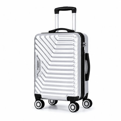 Geometric Hard Shell Spinner Travel Suitcase - Silver - 20 Inch (Small) - Win Bachat