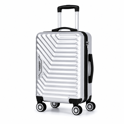 Geometric Hard Shell Spinner Travel Suitcase - Silver - 24 Inch (Medium) - Win Bachat
