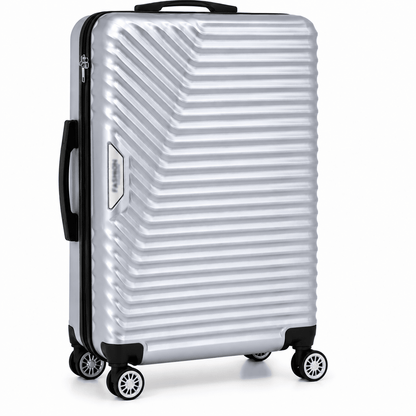 Geometric Hard Shell Spinner Travel Suitcase - Silver - 20 Inch (Small) - Win Bachat