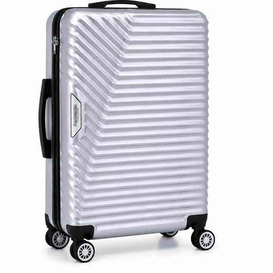 Geometric Hard Shell Spinner Travel Suitcase - Silver - 20 Inch (Small) - Win Bachat