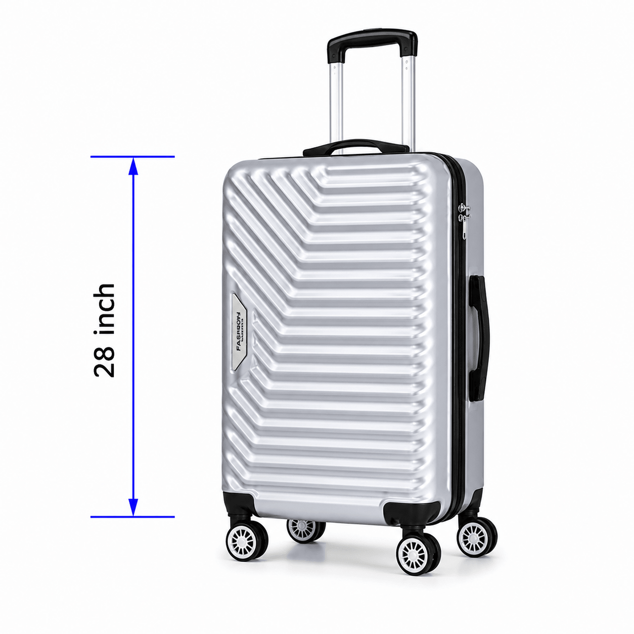 Geometric Hard Shell Spinner Travel Suitcase - Silver - 28 Inch (Large) - Win Bachat