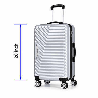 Geometric Hard Shell Spinner Travel Suitcase - Silver - 28 Inch (Large) - Win Bachat