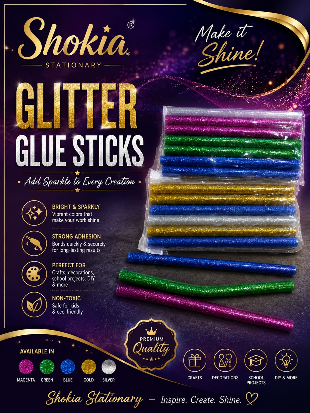 Glitter Glue Gun Stick Large Size Available - Win Bachat