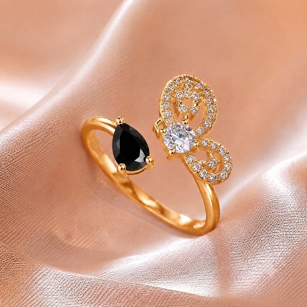 Gold Butterfly Adjustable Zircon Ring – Champagne Stone - Win Bachat