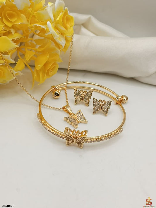 Gold Plated Butterfly Zircon Jewelry Set 3-in-1 – Gold - Win Bachat