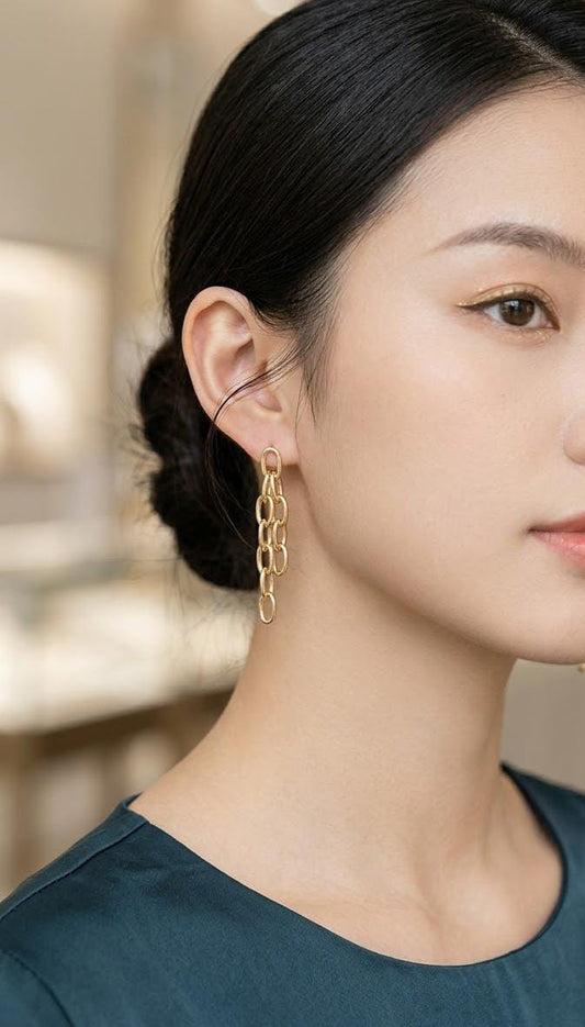 Gold Plated Chain Link Drop Earrings - Win Bachat