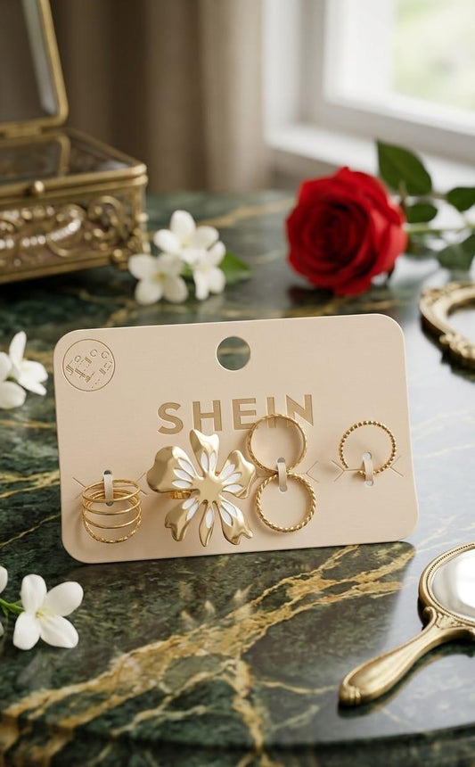 Gold Plated Fashion Ring Set – 4 Piece (Style 3) - Win Bachat