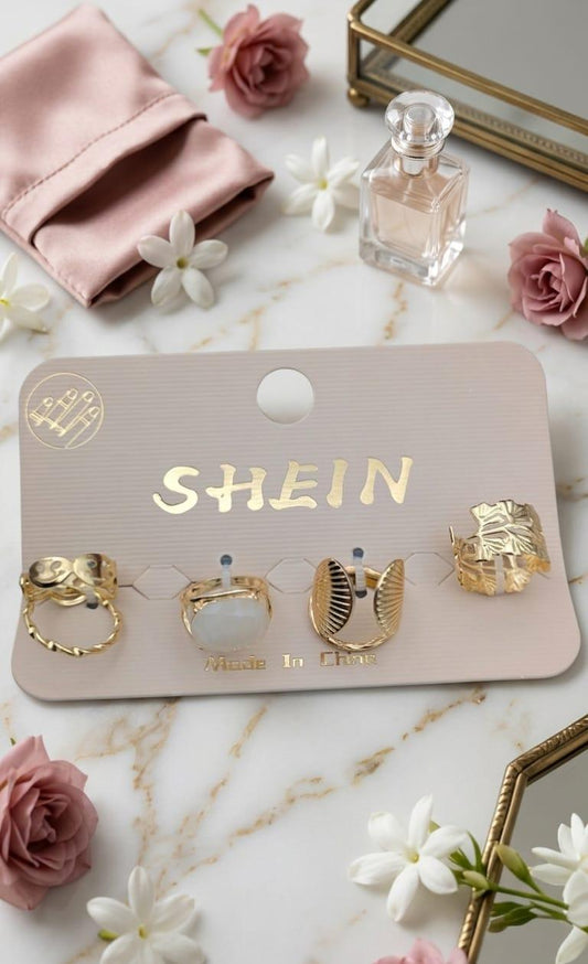 Gold Plated Fashion Ring Set – 4 Piece (Style 5) - Win Bachat