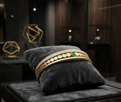 Gold Plated Stainless Steel Openable Bangle – Green Heart Stone - Win Bachat