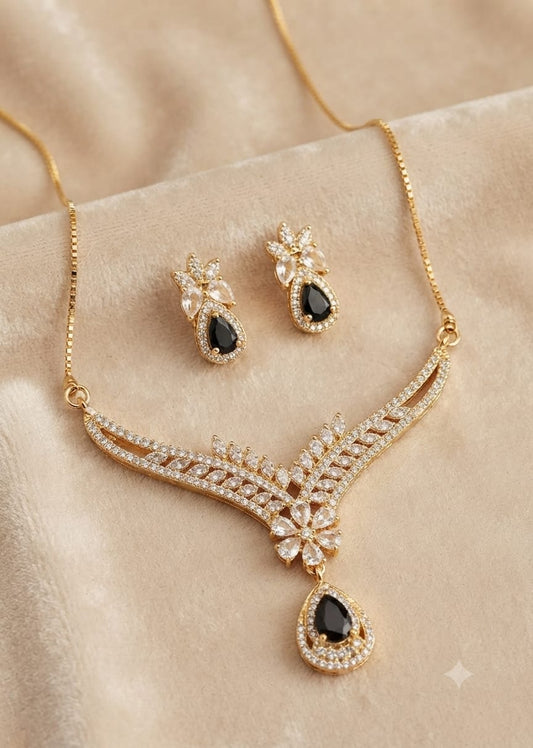 Gold Plated Zircon Necklace Set – Black - Win Bachat