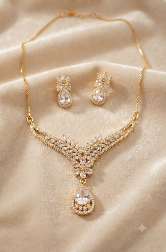 Gold Plated Zircon Necklace Set – Crystal White - Win Bachat
