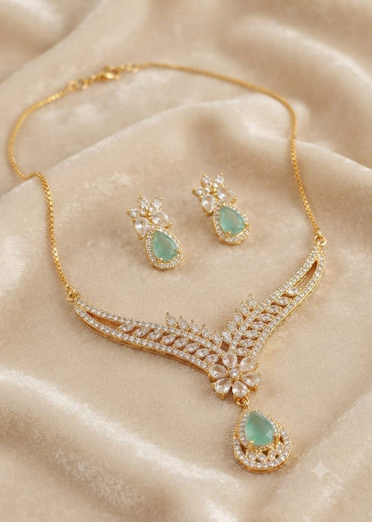 Gold Plated Zircon Necklace Set – Emerald Green - Win Bachat
