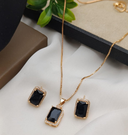 Gold-Tone Blue Rectangular Crystal Pendant & Earrings Set - Win Bachat