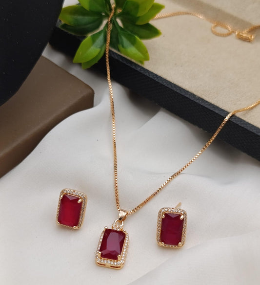 Gold-Tone Champagne Rectangular Crystal Pendant & Earrings Set - Win Bachat