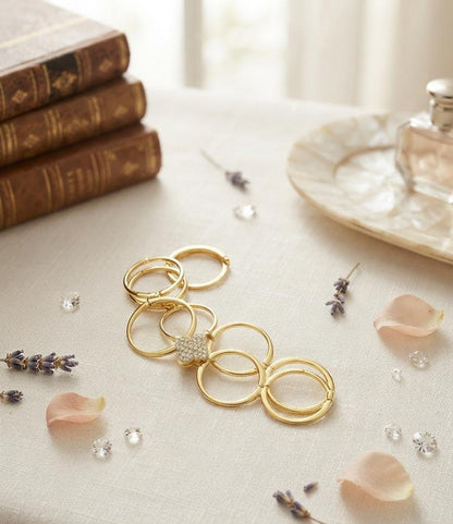 Gold-Tone Circle Link Floral Charm Bracelet - Win Bachat