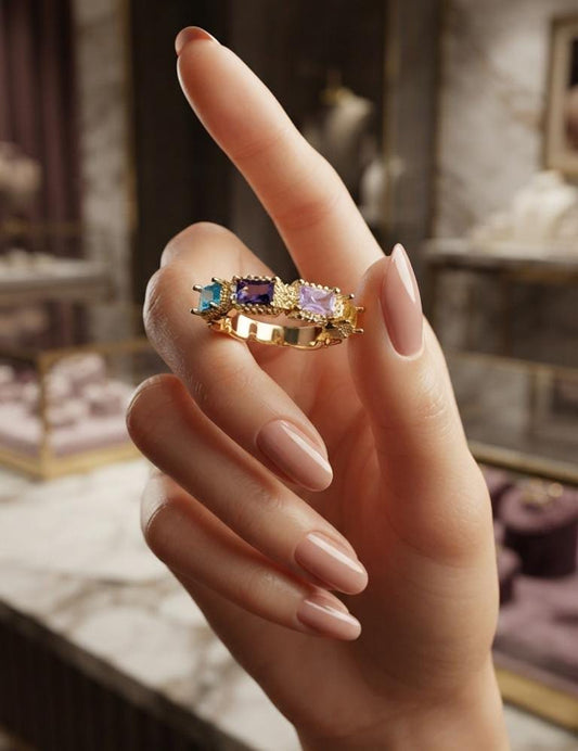 Gold-Tone Multicolor Square Crystal Band Ring for Women - Win Bachat