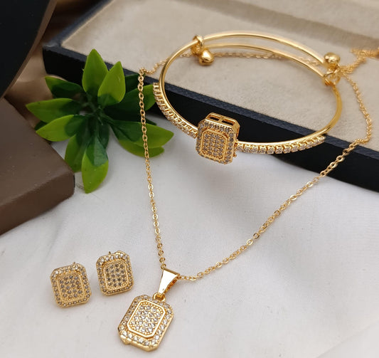 Gold-Tone Rectangular Crystal Jewelry Set for Women - Win Bachat