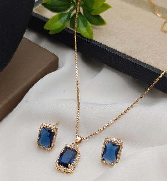 Gold-Tone Ruby Red Rectangular Crystal Pendant & Earrings Set - Win Bachat