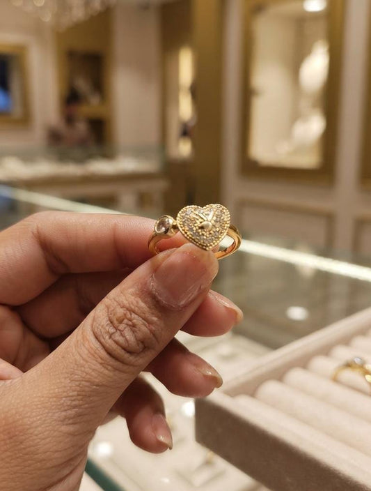 Gold-Tone Sparkling Heart Statement Ring for Women - Win Bachat