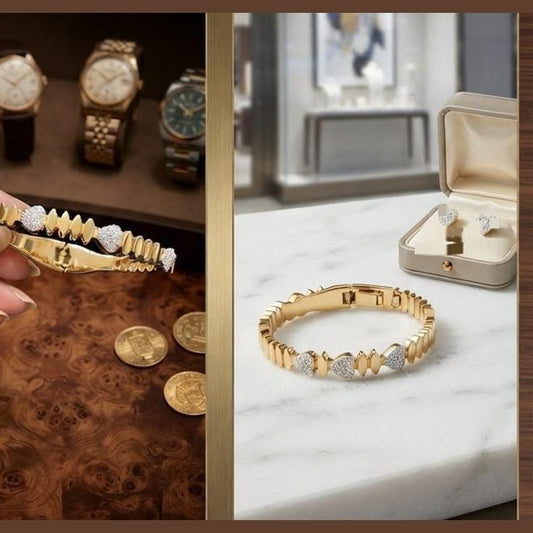 Gold-Tone Textured Crystal Link Bangle - Win Bachat