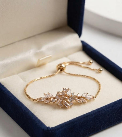 Golden Clear Crystal Floral Adjustable Bracelet for Women - Win Bachat