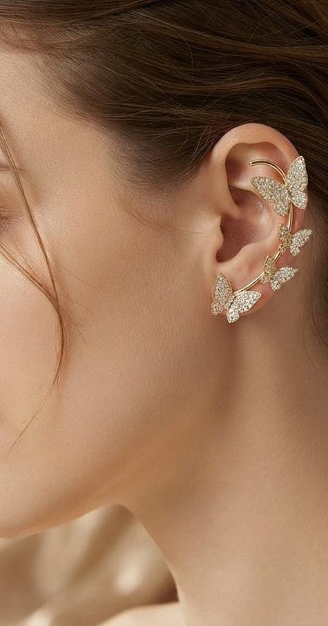 Golden Crystal Butterfly Ear Cuff for Women - Win Bachat