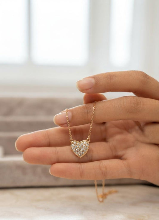 Golden Crystal Heart Pendant Necklace for Women - Win Bachat