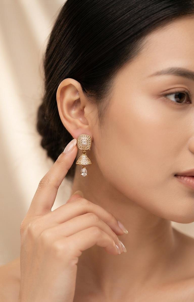 Golden Crystal Jhumka Drop Earrings for Women - Win Bachat