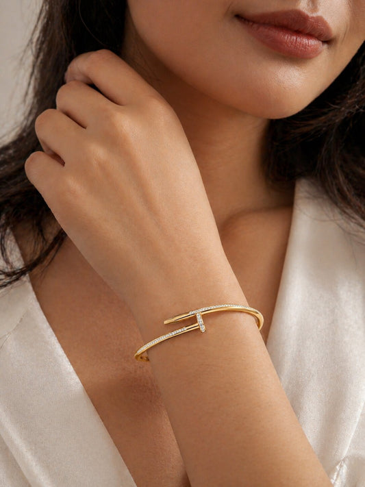 Golden Crystal Nail Cuff Bracelet for Women - Win Bachat