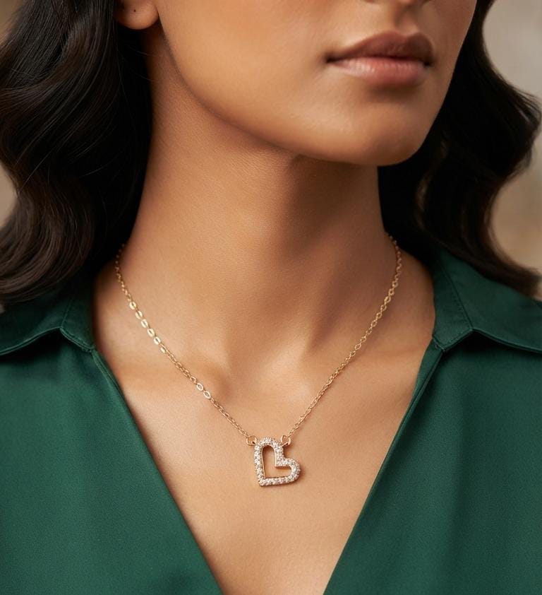 Golden Crystal Outline Heart Necklace for Women - Win Bachat