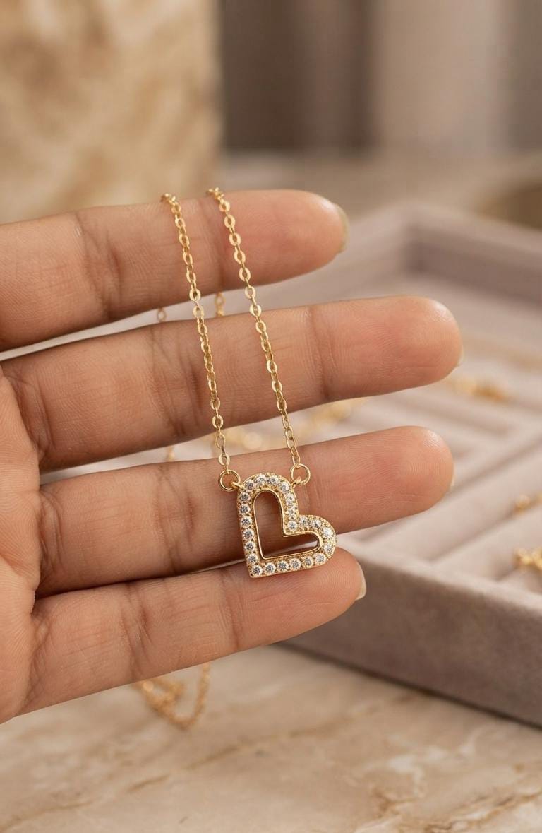 Golden Crystal Outline Heart Necklace for Women - Win Bachat