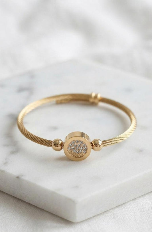 Golden Crystal Round Cable Bracelet for Women - Win Bachat