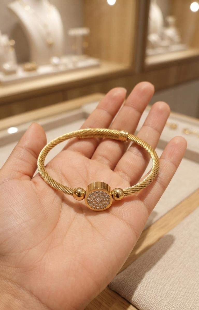 Golden Crystal Round Cable Bracelet for Women - Win Bachat