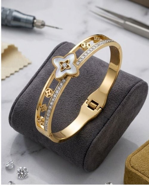 Golden Floral Motif Crystal Bangle for Women - Win Bachat