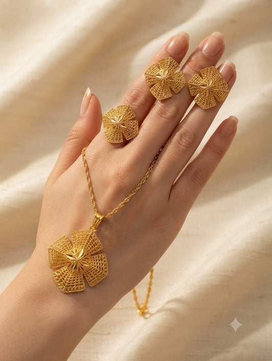 Golden Floral Statement Jewelry Set for Women - Win Bachat