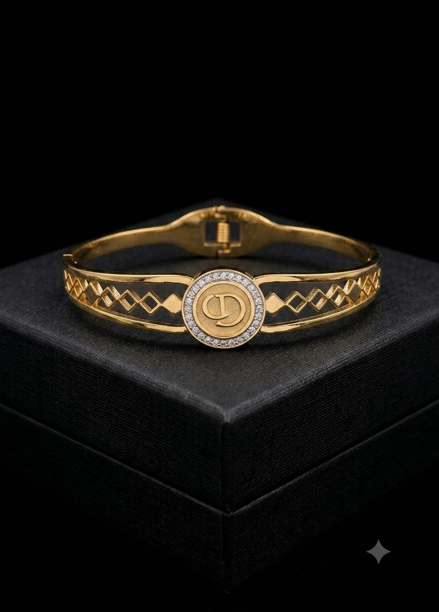 Golden Geometric Medallion Bangle for Women - Win Bachat
