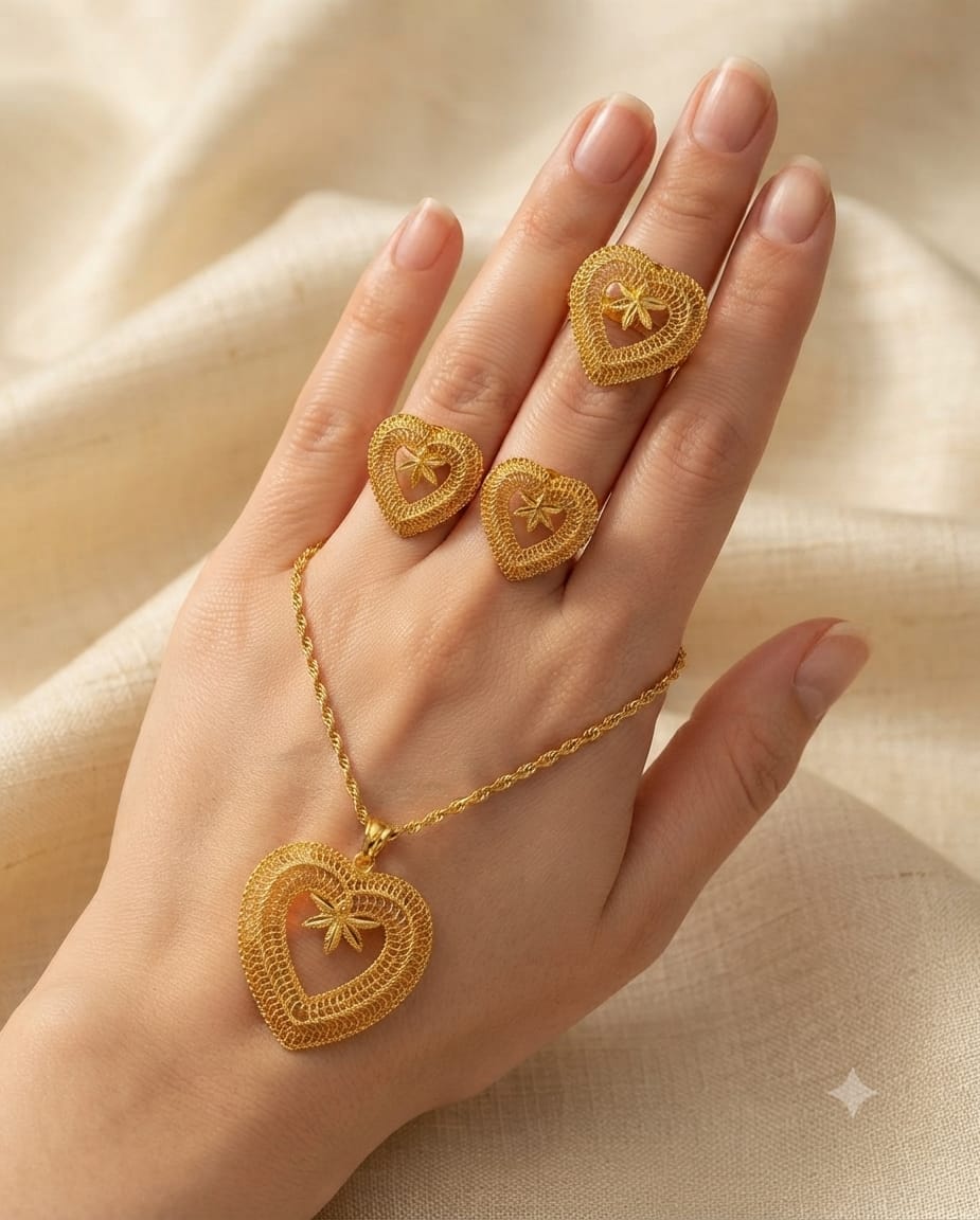 Golden Heart Bow Jewelry Set for Women - Win Bachat