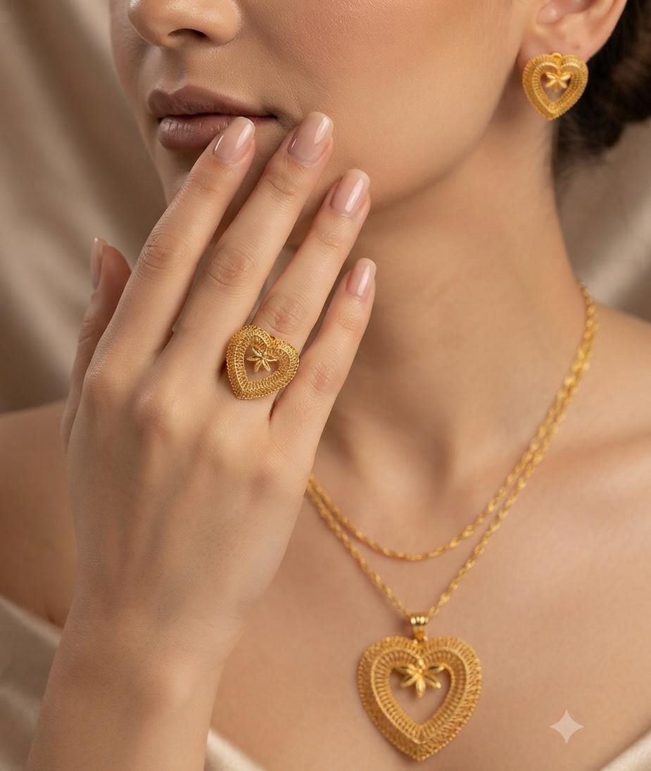 Golden Heart Bow Jewelry Set for Women - Win Bachat