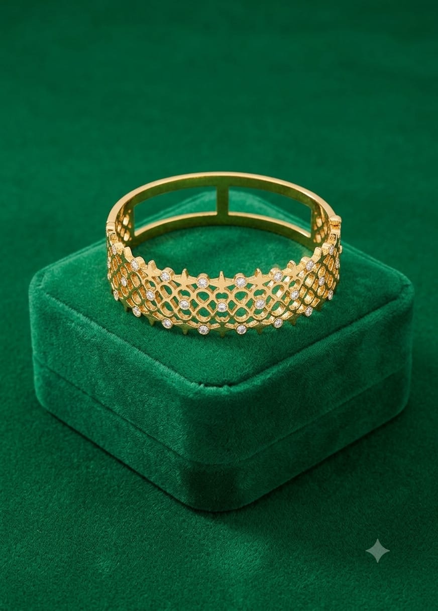 Golden Lattice Crystal Cuff Bracelet for Women - Win Bachat