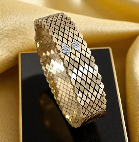 Golden Lattice Design Crystal Bangle for Women - Win Bachat