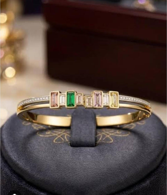 Golden Multicolor Crystal Bangle Bracelet for Women - Win Bachat