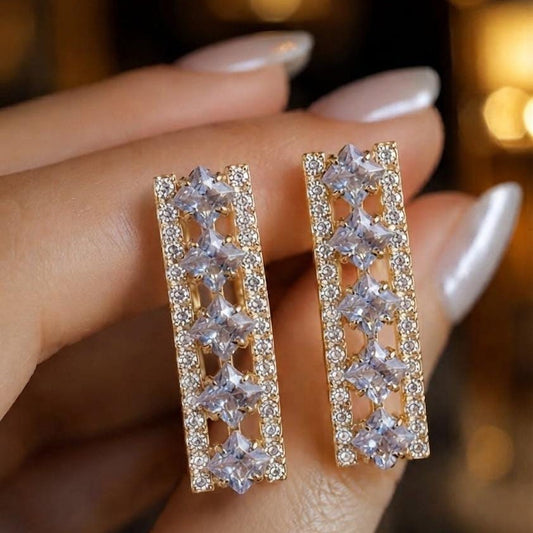 Golden Multicolor Crystal Rectangular Earrings for Women - Win Bachat