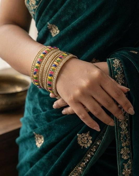 Golden Multicolor Stone Bangle Set for Women - Win Bachat