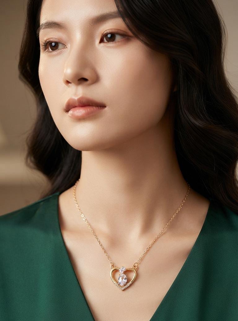 Golden Open Heart Crystal Pendant Necklace for Women - Win Bachat