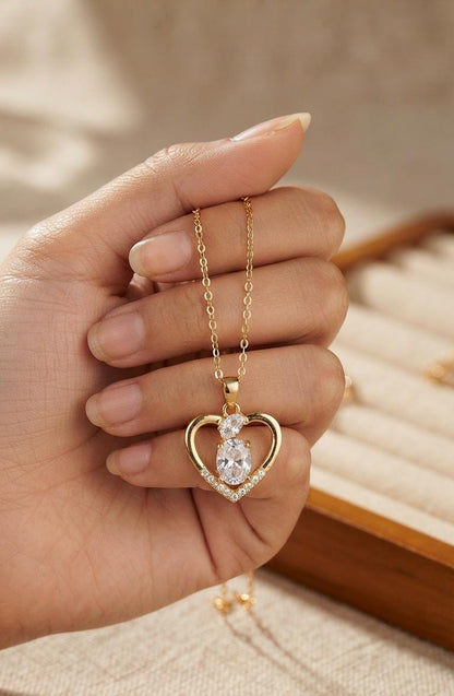 Golden Open Heart Crystal Pendant Necklace for Women - Win Bachat