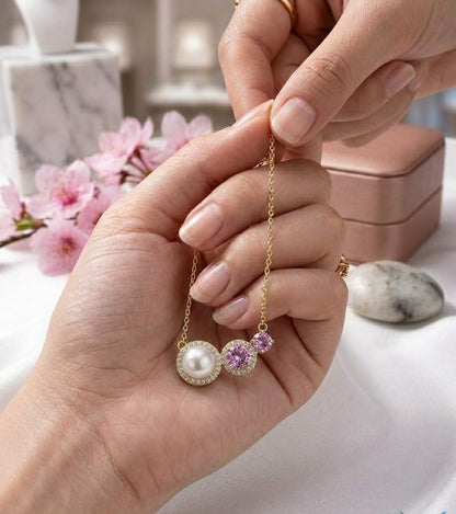 Golden Pearl & Pink Crystal Pendant Necklace for Women - Win Bachat