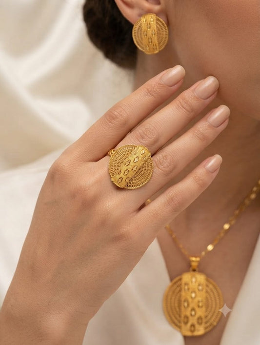 Golden Round Filigree Jewelry Set for Women - Win Bachat