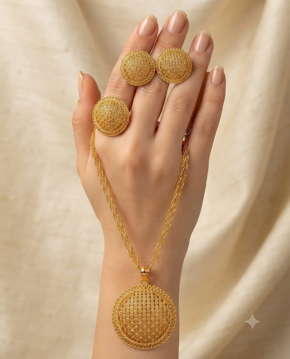 Golden Round Mesh Pendant Jewelry Set for Women - Win Bachat