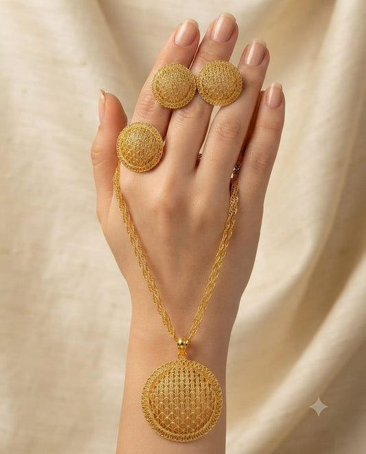 Golden Round Mesh Pendant Jewelry Set for Women - Win Bachat