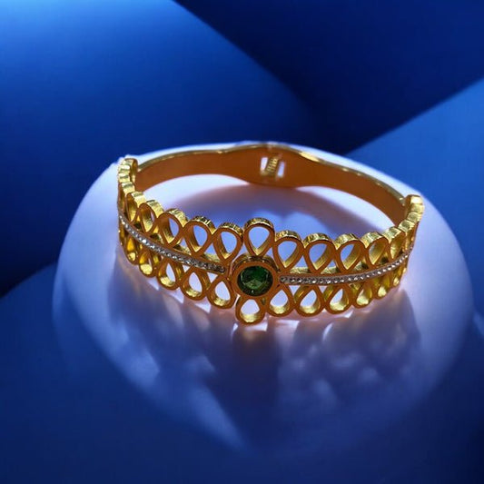 Golden Teardrop Green Stone Bangle for Women - Win Bachat